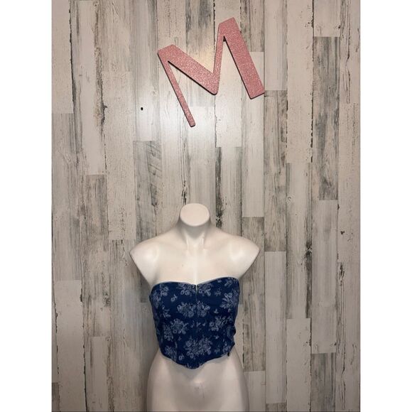 Forever 21 Blue Floral Strapless Smocked Tube Top – Size M - Picture 1 of 8